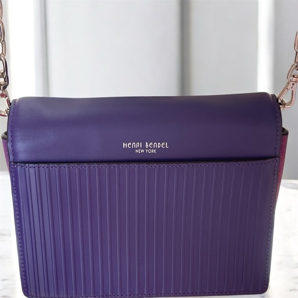 Henri Bendel Plaza Satchel/Crossbody Leather & Suede Bag Acai Purple - Picture 4 of 16